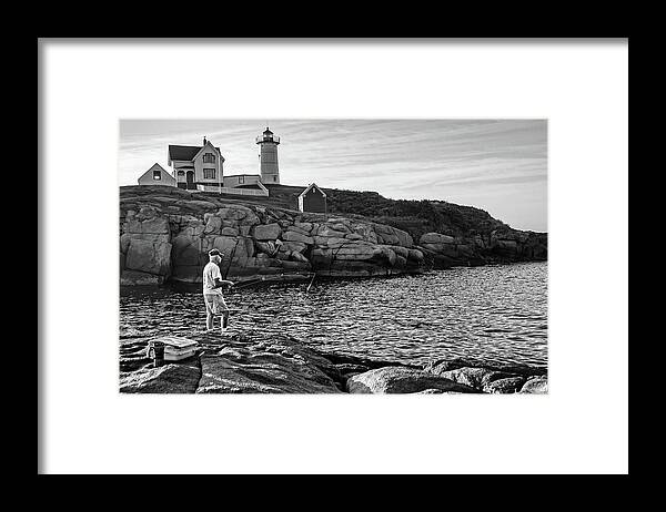 Fishing Framed Print featuring the photograph Fishing At Nubble Lighthouse by Deb Bryce