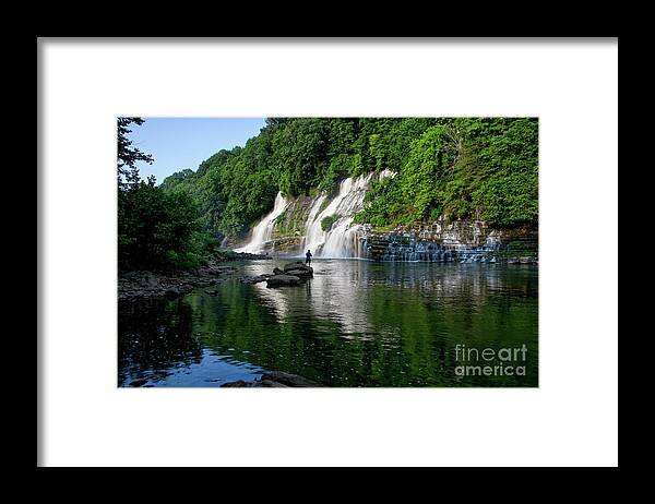 Rock Island State Park. Twin Falls Framed Print featuring the photograph Fishing At Twin Falls by Phil Perkins