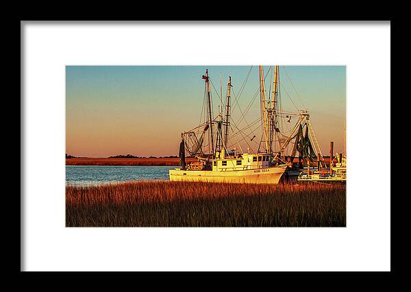 Boat Framed Print featuring the photograph Fishing Boat at Sunrise by Louis Dallara