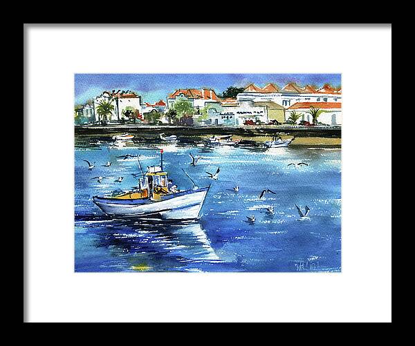 Algarve Framed Print featuring the painting Fishing Boat at Tavira - Algarve Portugal by Dora Hathazi Mendes