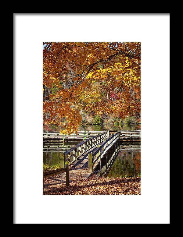Carolina Framed Print featuring the photograph Fishing Dock under the Maple Trees by Debra and Dave Vanderlaan