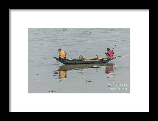 People Framed Print featuring the photograph Fishing on the Hoogly 05 by Werner Padarin