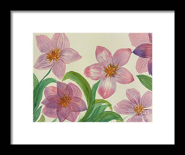Flower Framed Print featuring the painting Five Flowers by Lisa Neuman