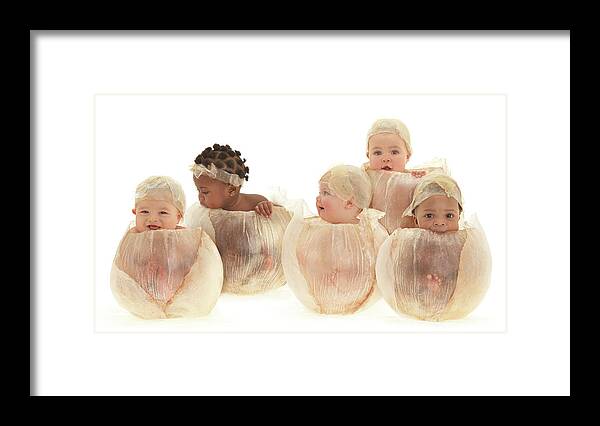 Baby Framed Print featuring the photograph Five Little Flower Bulbs by Anne Geddes