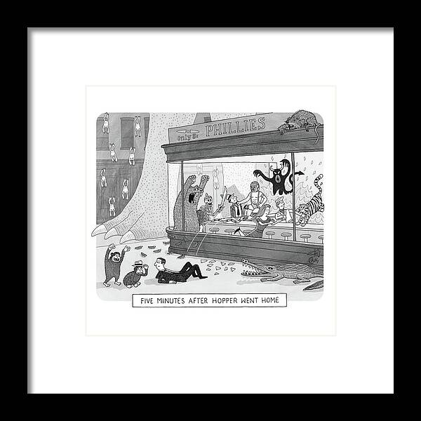 Captionless Framed Print featuring the drawing Five Minutes After Hopper Went Home by Ellis Rosen and Tom Chitty