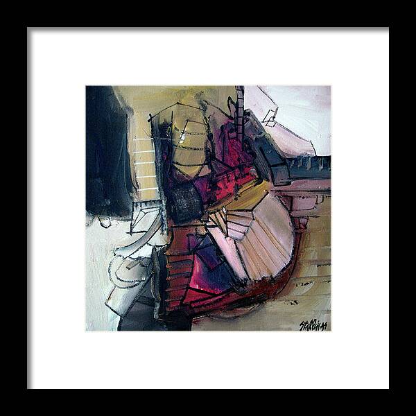 Abstract Framed Print featuring the painting Five Till Three by Jim Stallings