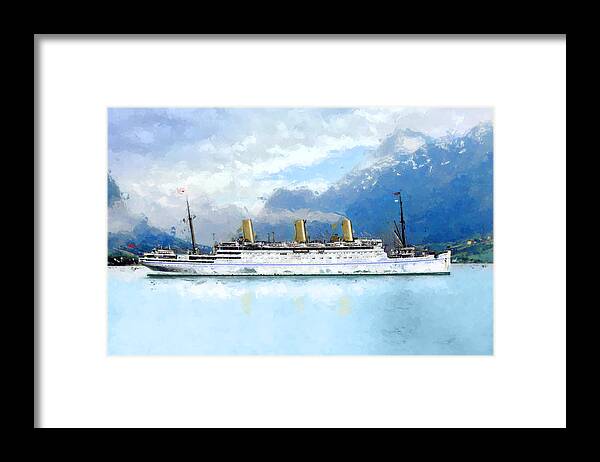 Steamer Framed Print featuring the digital art Fjord cruise by Geir Rosset