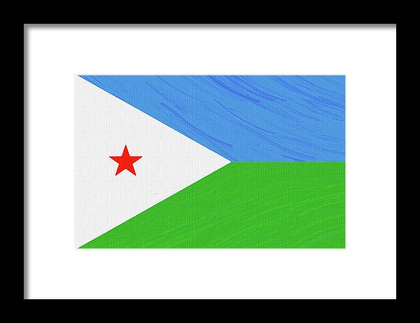 Oil On Canvas Framed Print featuring the digital art Flag of Djibouti , County Flag Painting ca 2020 by Ahmet Asar by Celestial Images