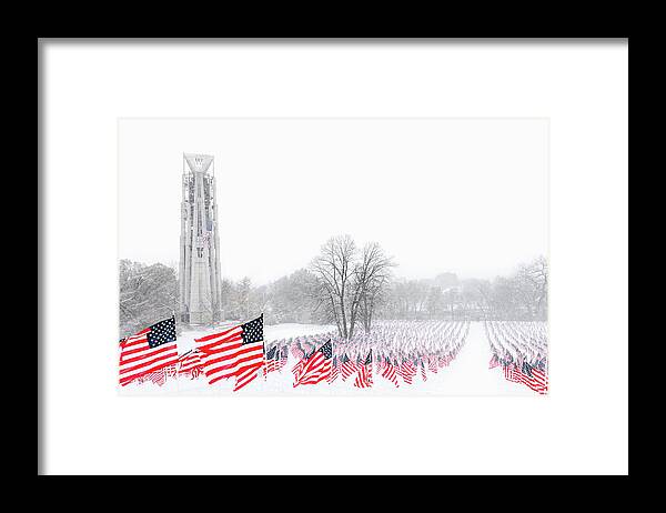 Usa Framed Print featuring the photograph Flags in the Winter by Andrew Soundarajan