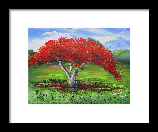 Flamboyan Framed Print featuring the painting Flaming Tree by Luis F Rodriguez