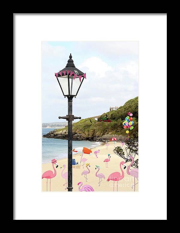 Pink Framed Print featuring the photograph Flamingo Party in St Ives by Terri Waters
