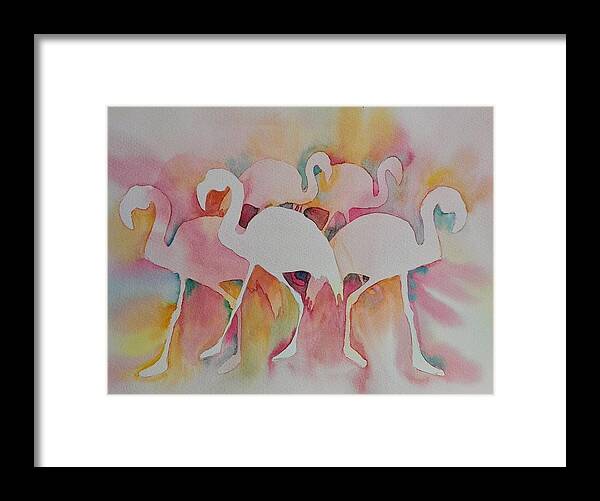 Birds Framed Print featuring the painting Flamingos by Sandie Croft