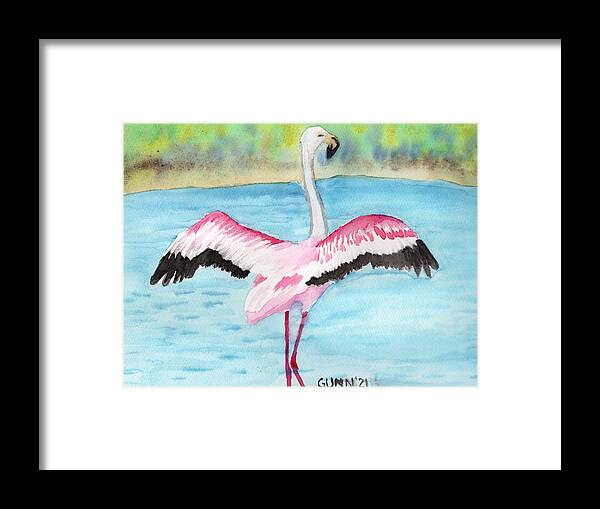 Flamingo Framed Print featuring the painting Flapping Flamingo by Katrina Gunn