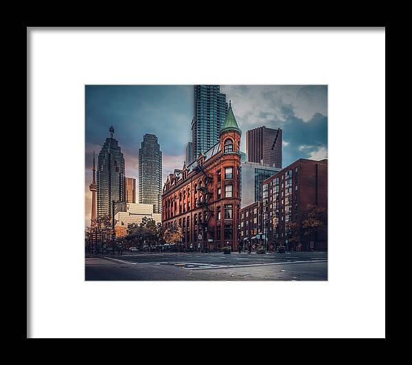 Gooderham Building Framed Print featuring the photograph Flatiron Building Toronto - Urban Sunset - DS Cinematic by Dee Potter