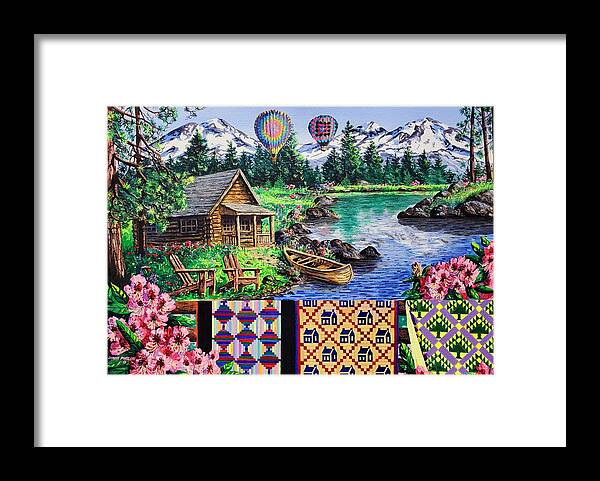 Quilts Framed Print featuring the painting Floating Over Sisters by Diane Phalen
