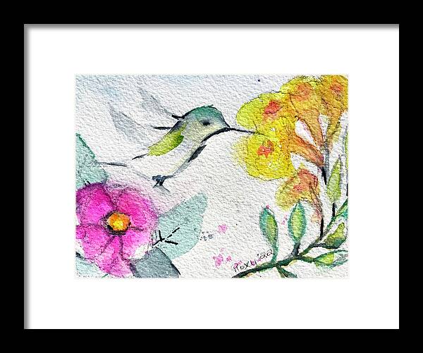 Hummingbird Framed Print featuring the painting Floaty Hummingbird 3 by Roxy Rich