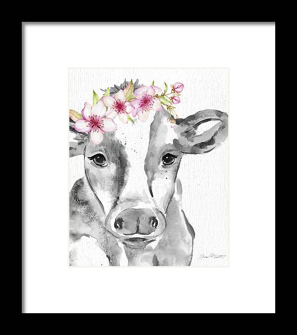 Cow Framed Print featuring the painting Floral Cow A by Jean Plout