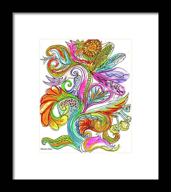 Floral Framed Print featuring the painting Floral Illumination With Peace Sign by Genevieve Esson