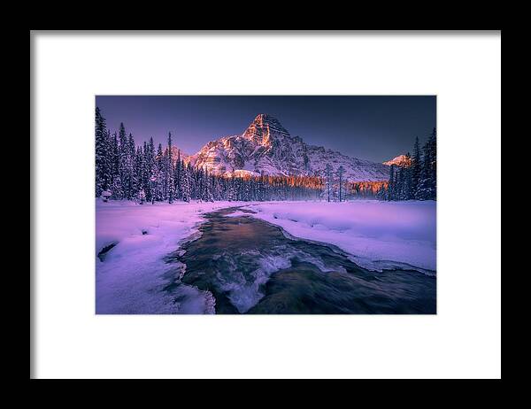 Winter Framed Print featuring the photograph Flow to the mountain by Henry w Liu