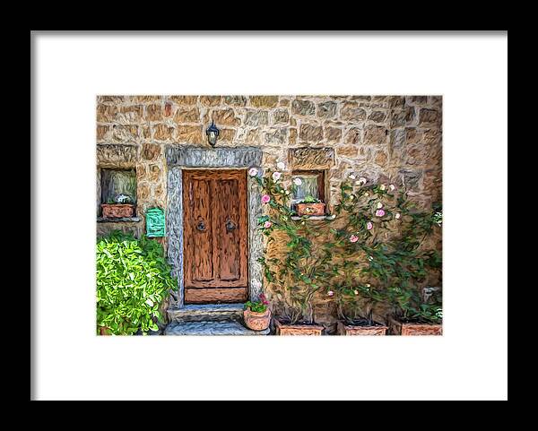 Tuscany Framed Print featuring the photograph Flower Door with Green Mailbox of Tuscany by David Letts