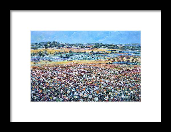 Flower Framed Print featuring the painting Flower Field by Sinisa Saratlic