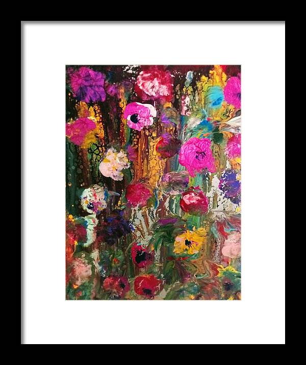 Flowers Fusion Pink Framed Print featuring the painting Flower Fusion by Anna Adams