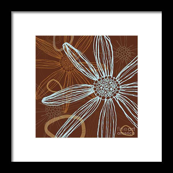 Flower Silhouettes Framed Print featuring the digital art Flower Silhouette Modern Line Art in Brown by Patricia Awapara
