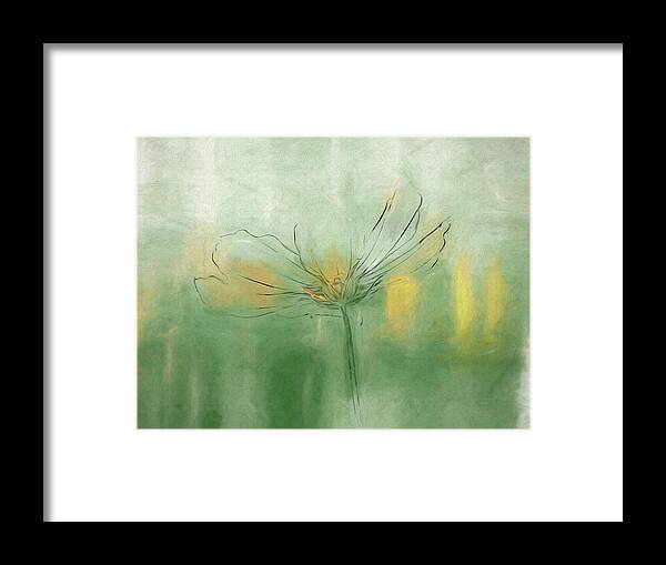 Flower Framed Print featuring the digital art Flower Sketch with Green Abstract A2C by Alison Frank