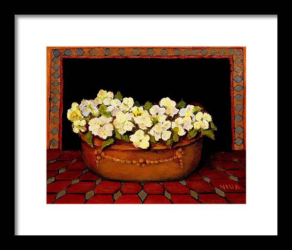 Flower Pot Framed Print featuring the painting Flower Tub Rose Bay by VIVA Anderson