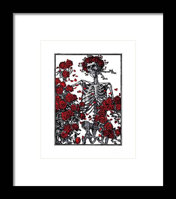 Skeleton Framed Print featuring the digital art Flowers and bones by Madame Memento