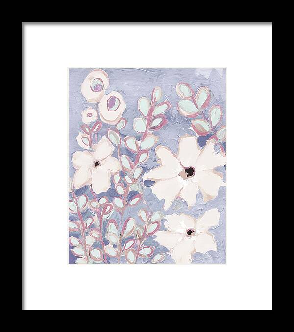 Flowers And Foliage Framed Print featuring the painting Flowers and Foliage, abstract white flowers, white and grey by Patricia Awapara