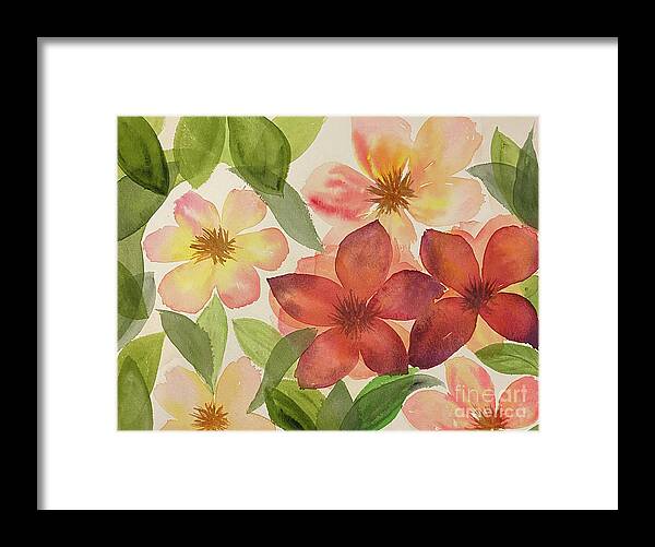 Flower Framed Print featuring the painting Flowers and Leaves by Lisa Neuman