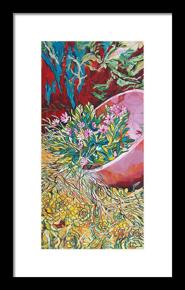 Pink Flower Framed Print featuring the painting Flowers in Pink Pot by Elaine Berger