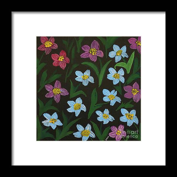Flowers Framed Print featuring the painting Flowers on Black by Lisa Neuman