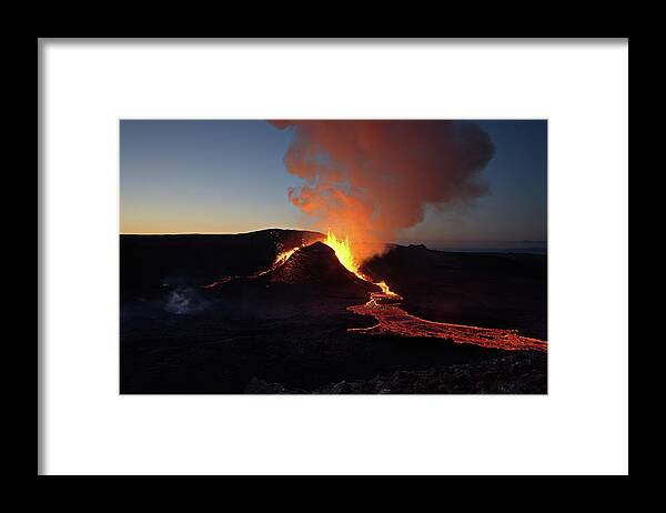 Volcano Framed Print featuring the photograph Flowing fire by Christopher Mathews
