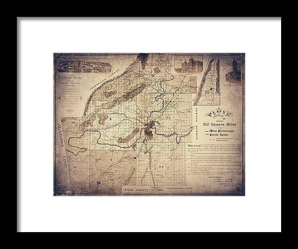 Georgia Map Framed Print featuring the photograph Floyd County Georgia Vintage Map 1895 Sepia by Carol Japp