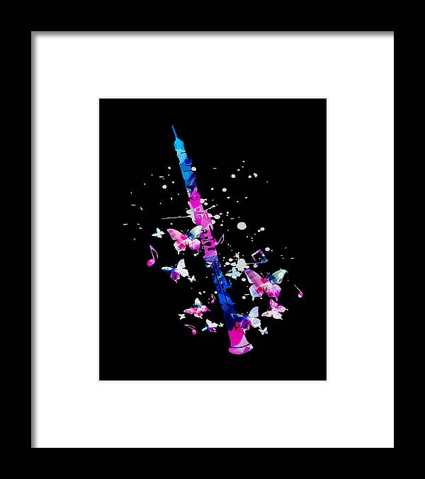Flute Framed Print featuring the digital art Flutes Butterfly Flute Instrument by Mooon Tees