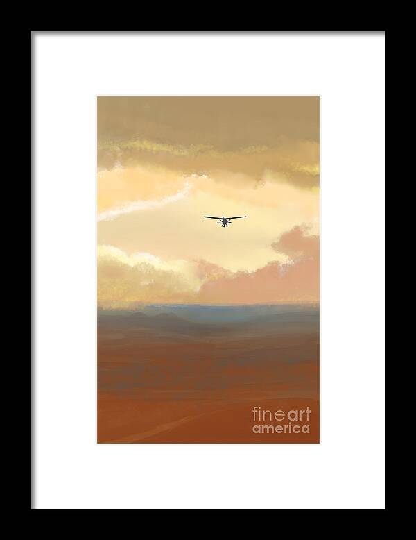 Landscape Framed Print featuring the digital art Fly into the Sunset by Rohvannyn Shaw