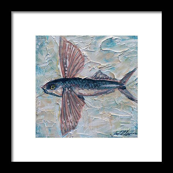 Ocean Framed Print featuring the painting Flying Fish by Linda Olsen