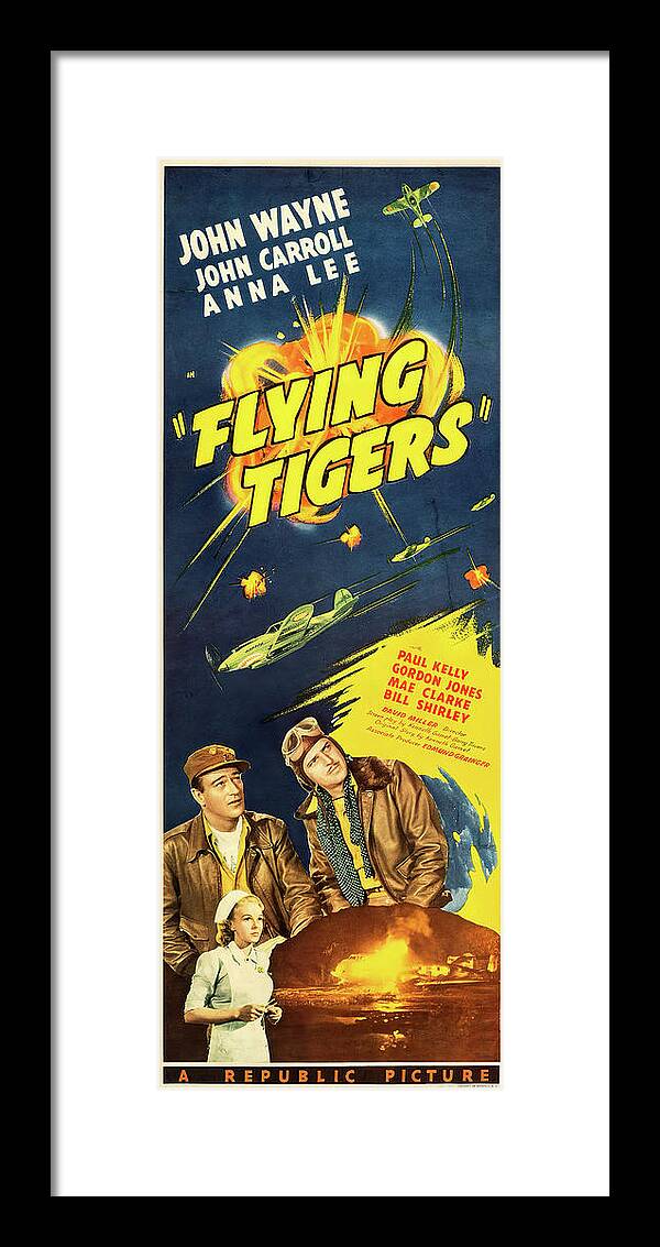 John Wayne Framed Print featuring the mixed media ''Flying Tigers'' poster 1942 by Movie World Posters