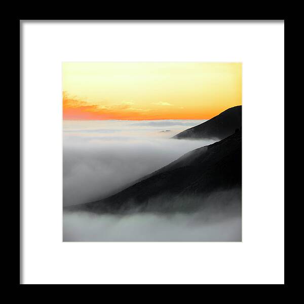 Fog Hugging The Coast Framed Print featuring the photograph Fog hugging coast at sunset by Donald Kinney