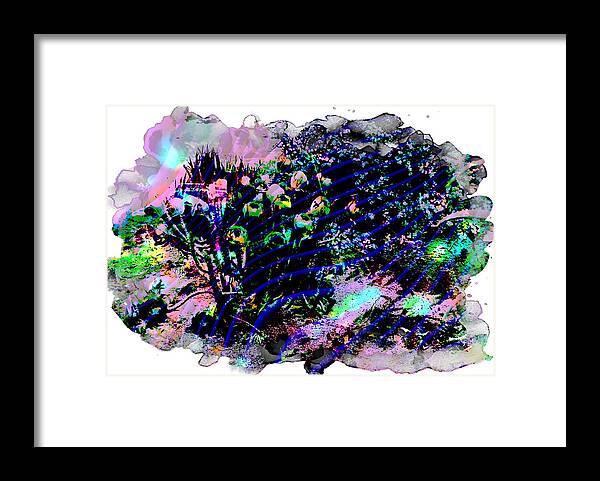 Fog Abstract Is Photograph Cactus Frame White Grey Purple Green Clouds Bulbs Circles Iphone Ipad-air Software Pink Black Turquoise Framed Print featuring the digital art Fog Rollin In Abstract by Kathleen Boyles