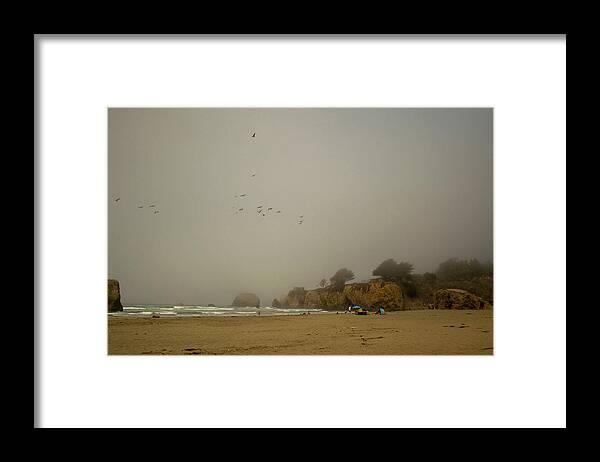 Foggy Beach Day Framed Print featuring the photograph Foggy Beach Day by Frank Wilson