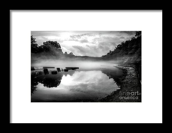 Fog Framed Print featuring the photograph Foggy Morning at the Weir by Shelia Hunt