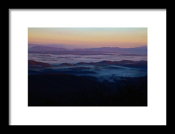 Blue Ridge Parkway Framed Print featuring the photograph Foggy Sunrise by Deb Beausoleil