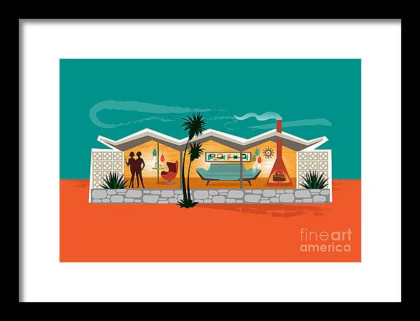 Mid Century Framed Print featuring the digital art Folded Plate Roof Mid Century Modern House - Women - PS by Diane Dempsey