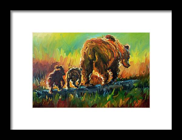 Bear Framed Print featuring the painting Follow Mom Bears by Diane Whitehead