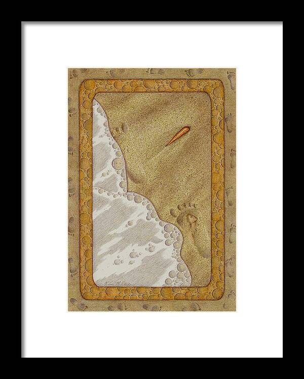 Kim Mcclinton Framed Print featuring the painting Washed Away- Footprints, Foam, and Fate by Kim McClinton