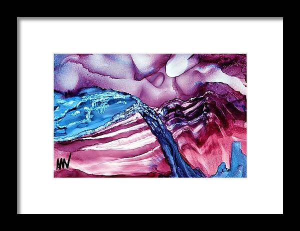 Alcohol Ink Framed Print featuring the painting For Purple Mountain Majesties by Angela Marinari