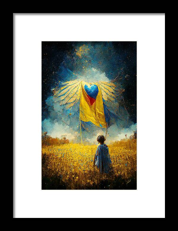 Angel Of Peace Framed Print featuring the painting For the children of Ukraine by Vart